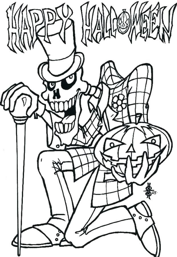 Coloriage Joyeux Halloween avec Squelette