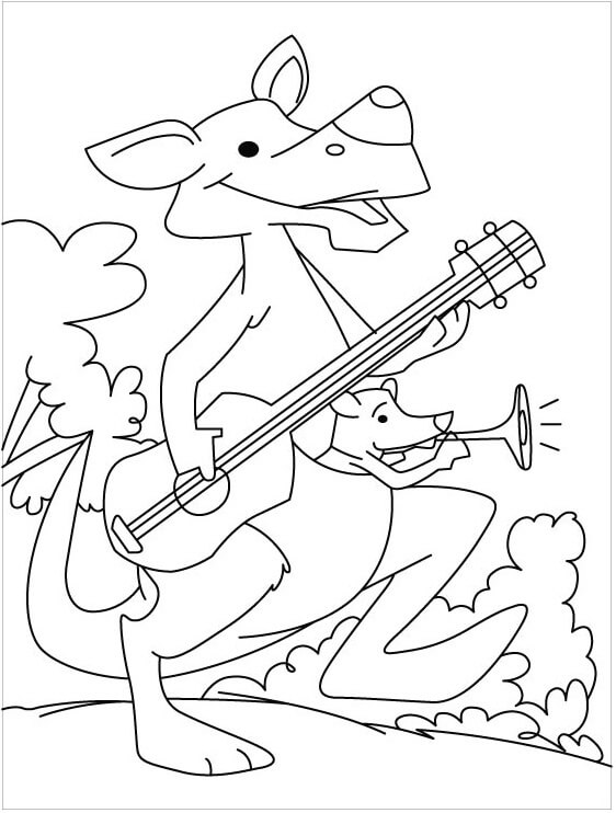 Kangourou Joue de La Flûte coloring page