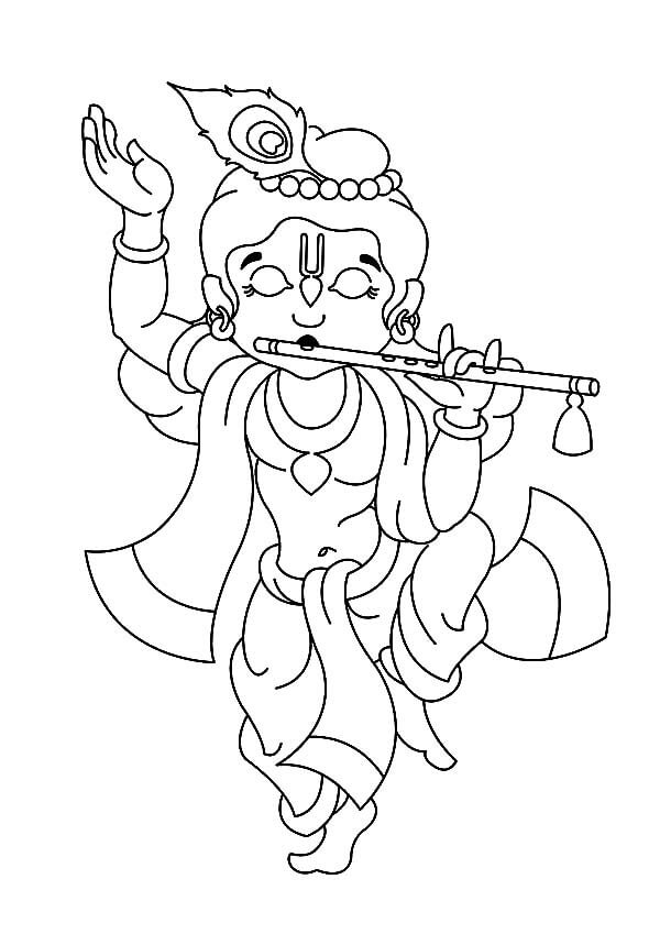 Coloriage Krishna Joue de La Flûte