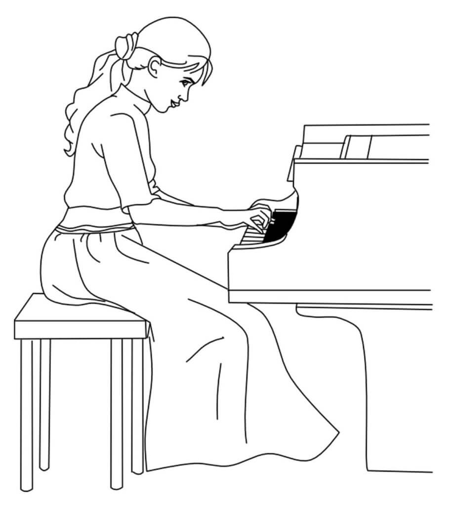 Coloriage La Fille Joue du Piano
