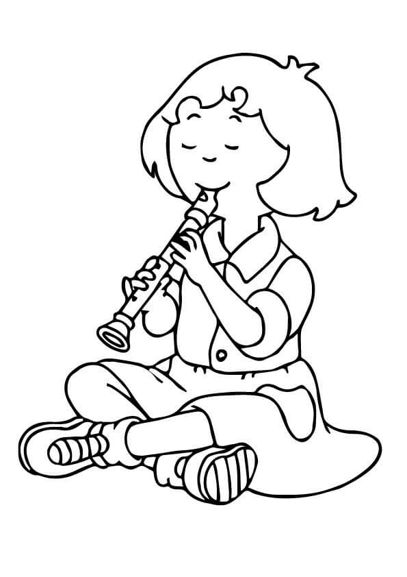 La Petite Fille Joue de La Flûte coloring page