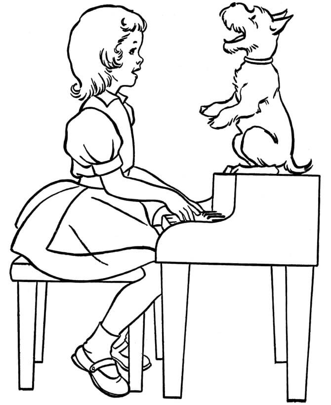 Coloriage La Petite Fille Joue du Piano