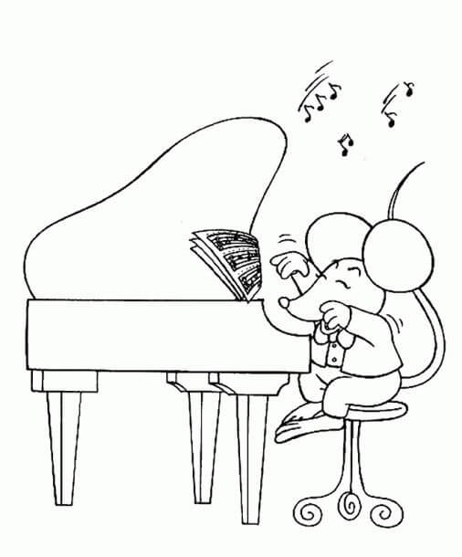 La Souris Joue du Piano coloring page