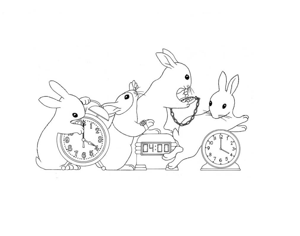 Lapins et Horloges coloring page
