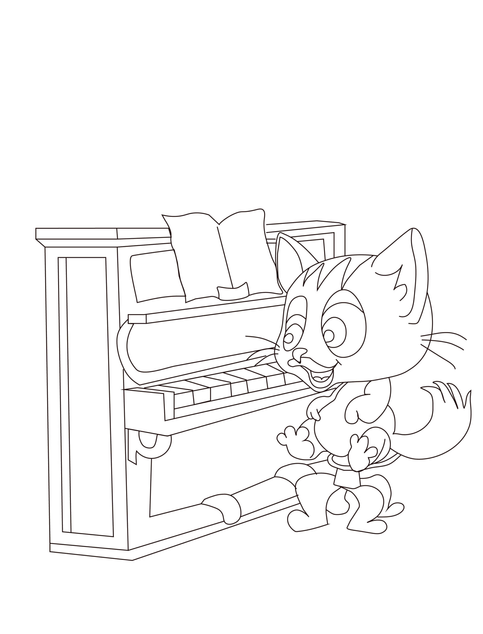 Coloriage Le Chat Joue du Piano
