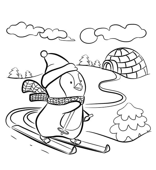 Le Pingouin Skie coloring page