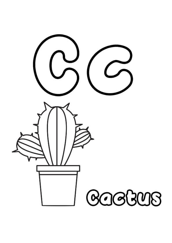 Coloriage Lettre C avec Cactus