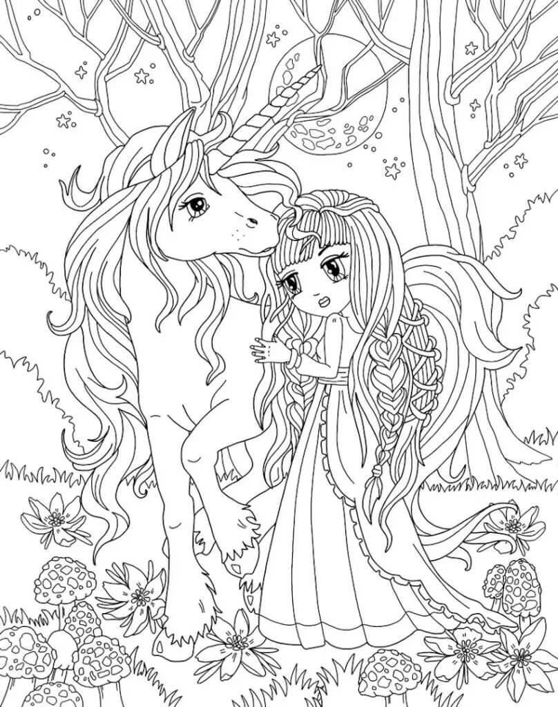 Coloriage Licorne et Princesse