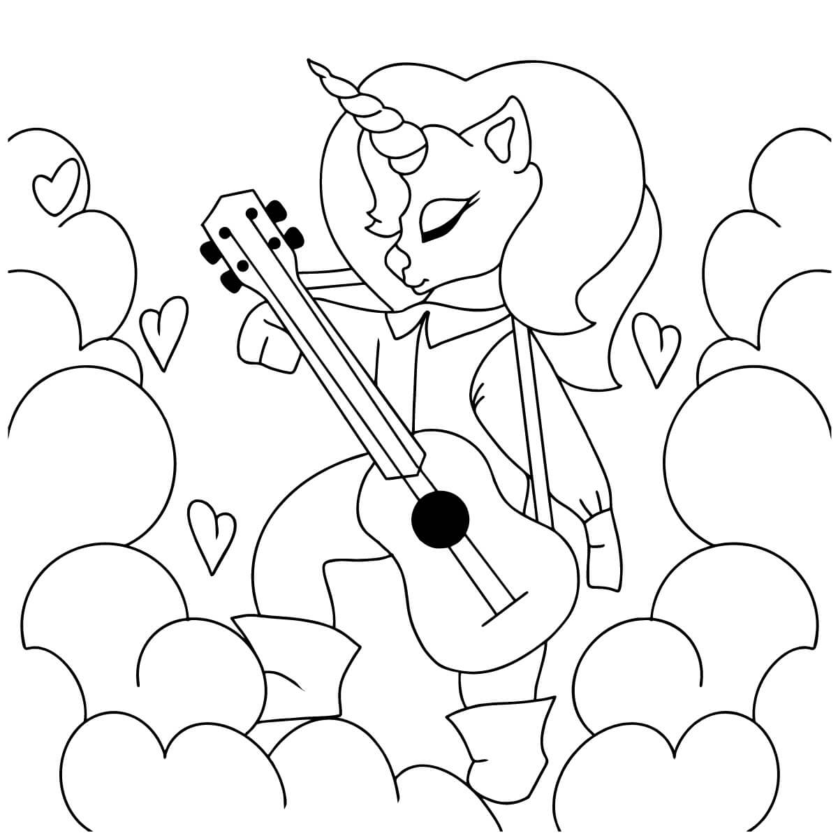 Licorne Joue de la Guitare coloring page