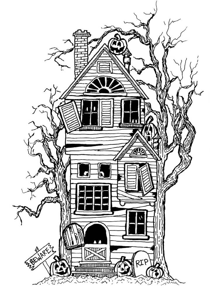 Maison Hantée Effrayante coloring page