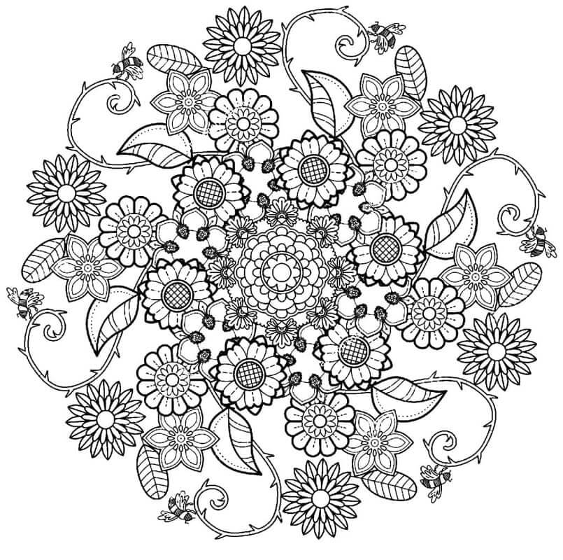 Coloriage Mandala de Fleurs pour Adultes