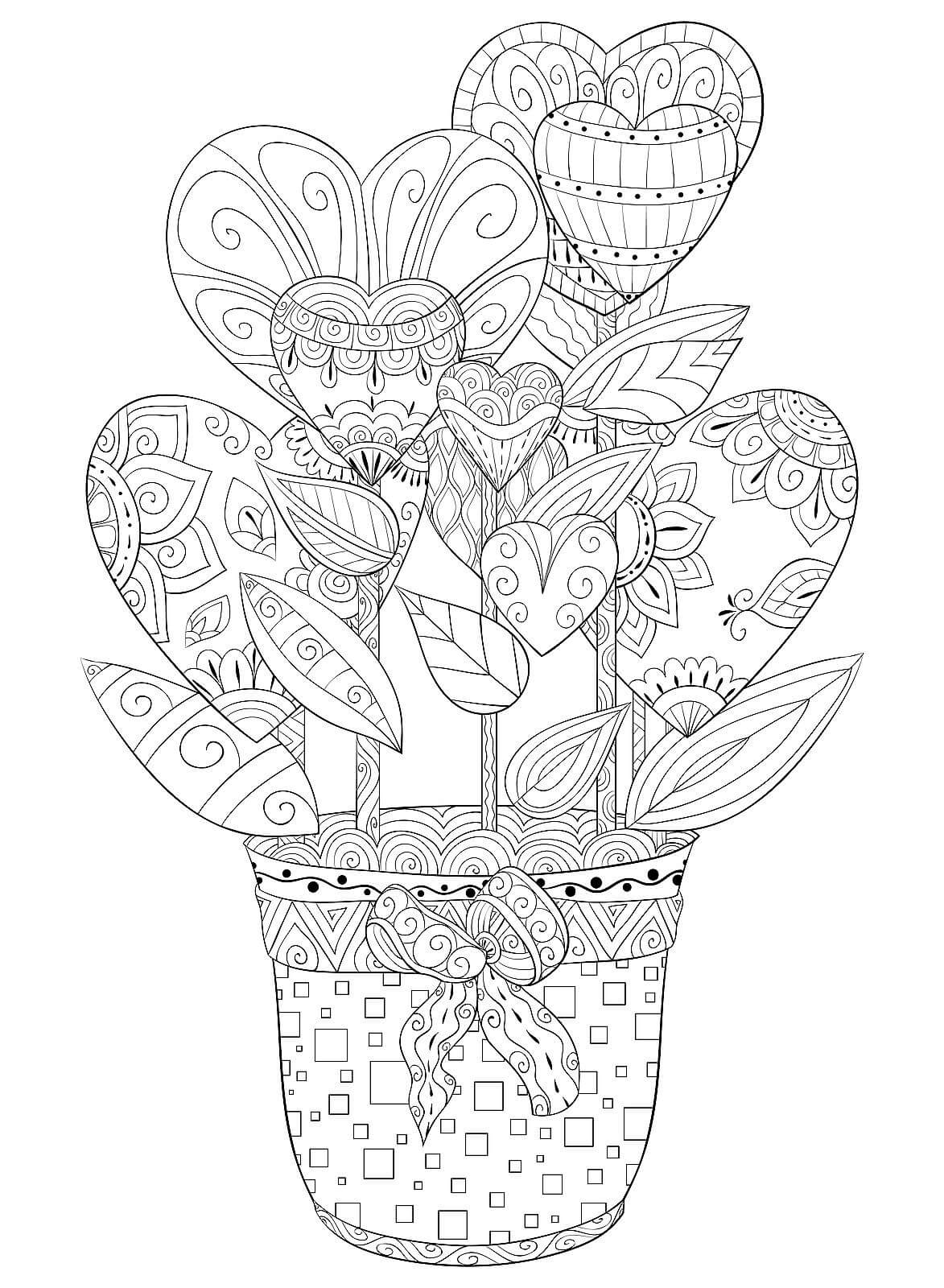 Coloriage Mandala de Pot de Fleur Saint-Valentin