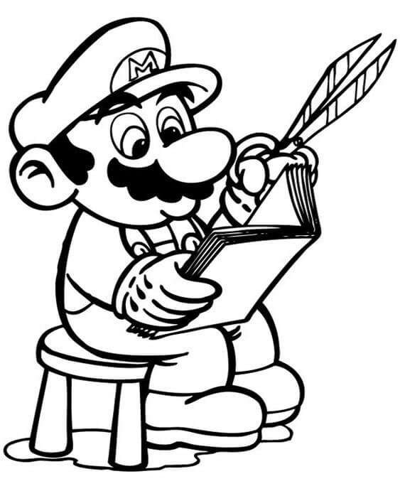 Coloriage Mario avec Un Livre
