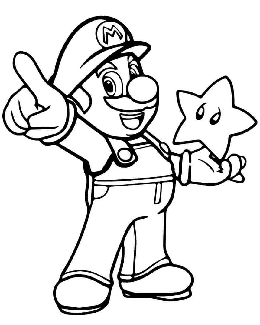 Mario et Super étoile coloring page