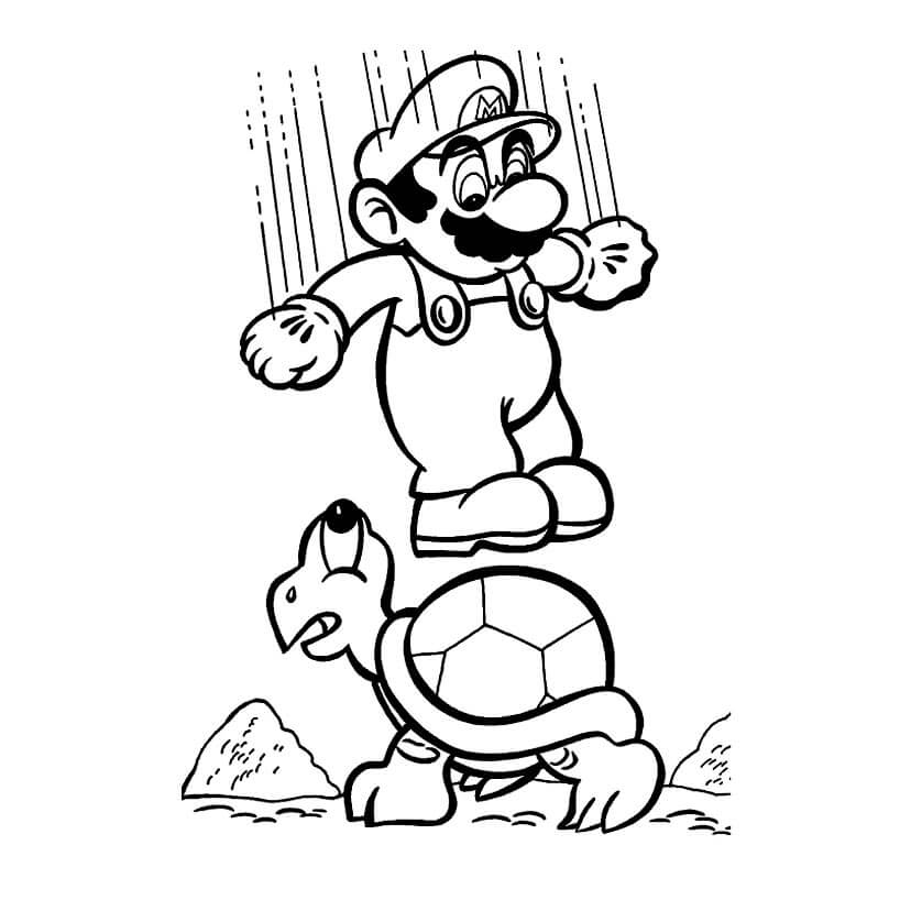 Coloriage Mario saute Sur un Koopa Troopa