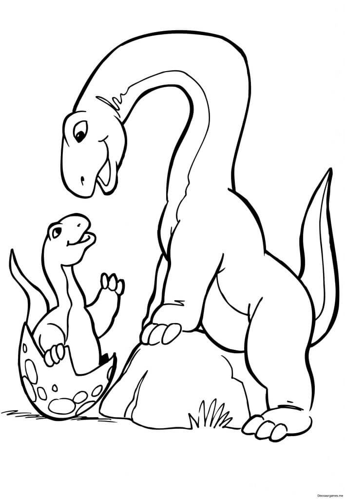 Coloriage Mère avec Bébé Dinosaure