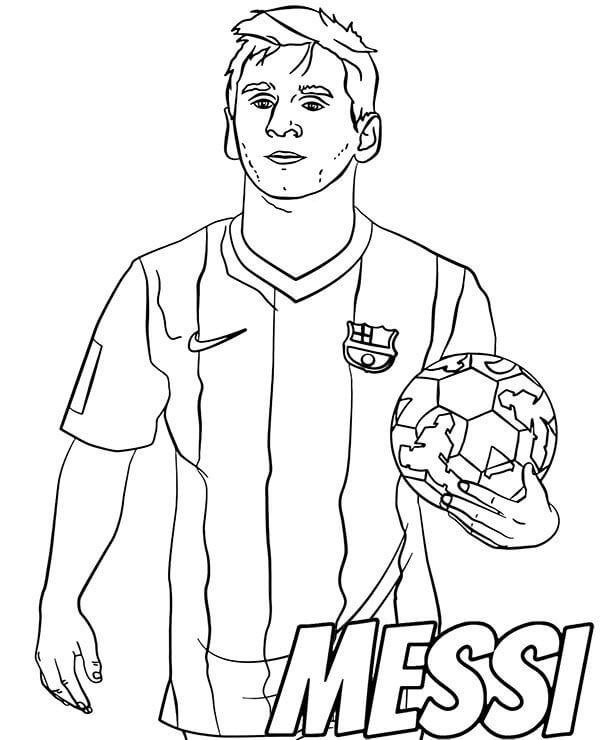 Coloriage Messi Tient un Ballon