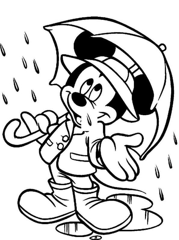 Coloriage Mickey avec Parapluie