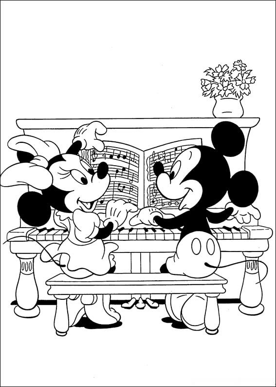 Mickey et Minnie avec Piano coloring page