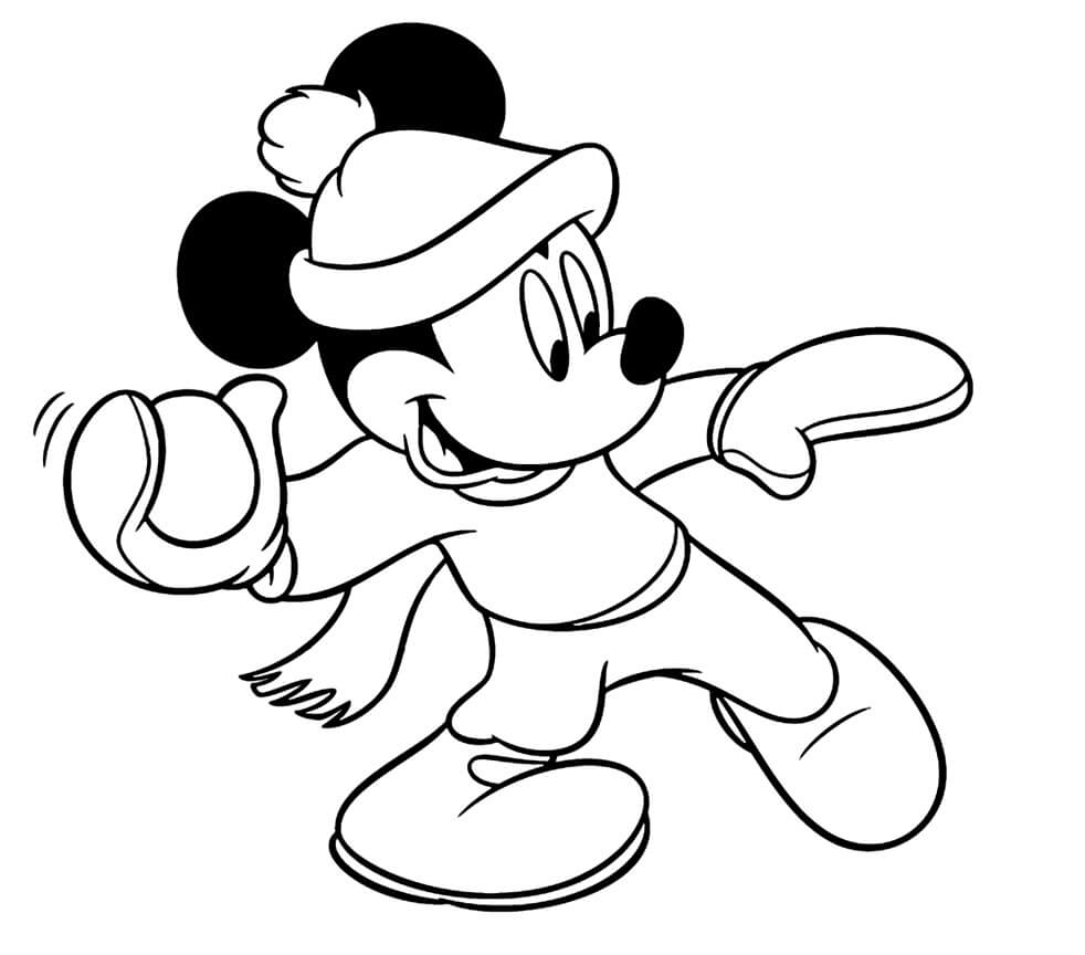 Coloriage Mickey Mouse en Hiver