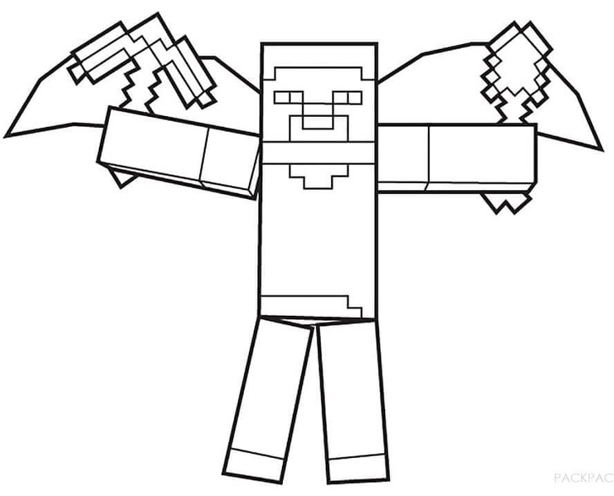 Coloriage Minecraft Steve avec Des Ailes