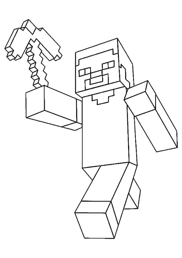 Coloriage Minecraft Steve avec Pioche