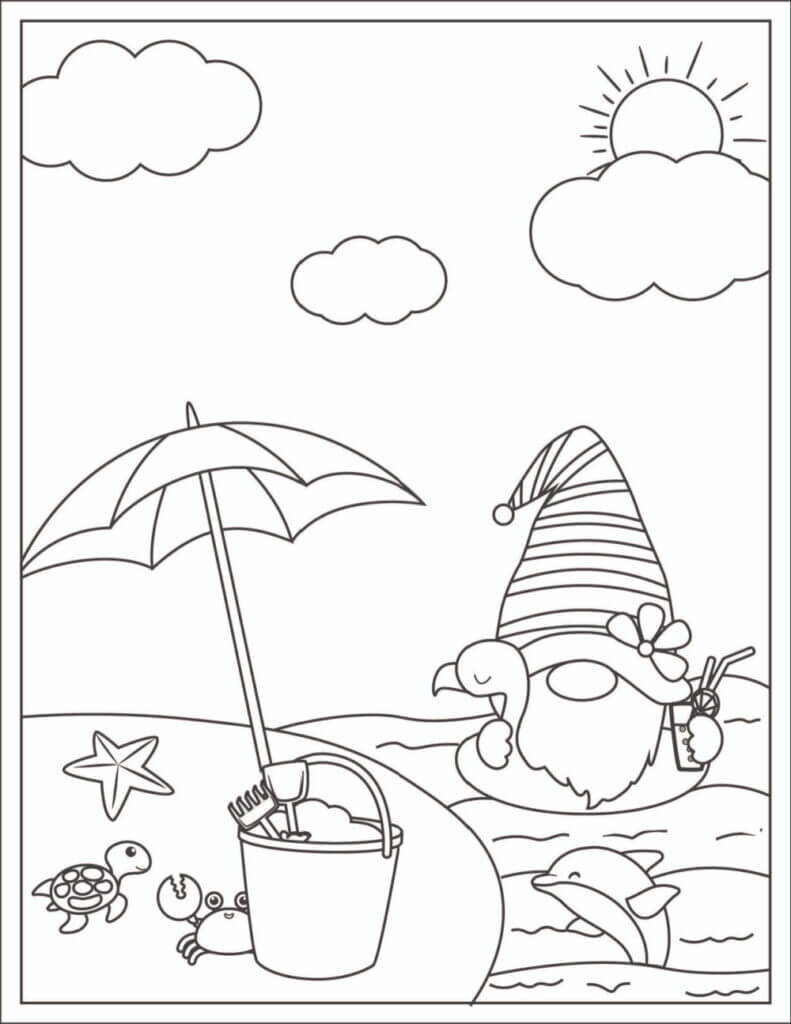 Nain et Parasol coloring page