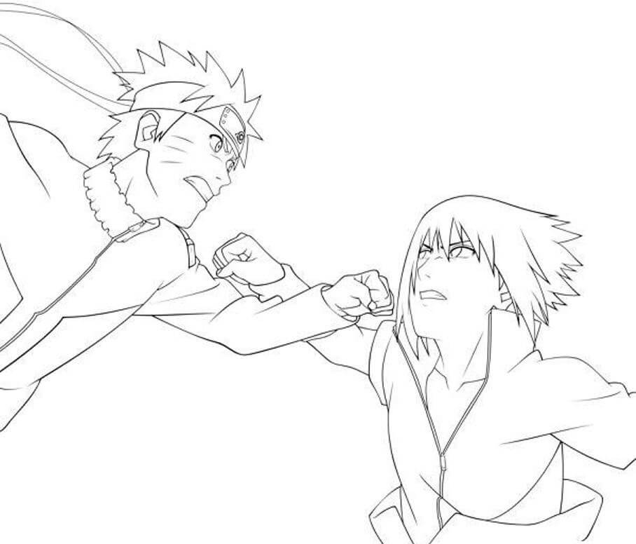 Coloriage Naruto et Sasuke Se Battent
