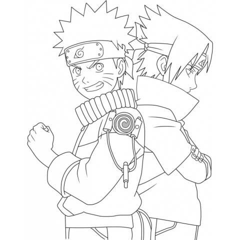 Coloriage Naruto et Sasuke Sont Amis