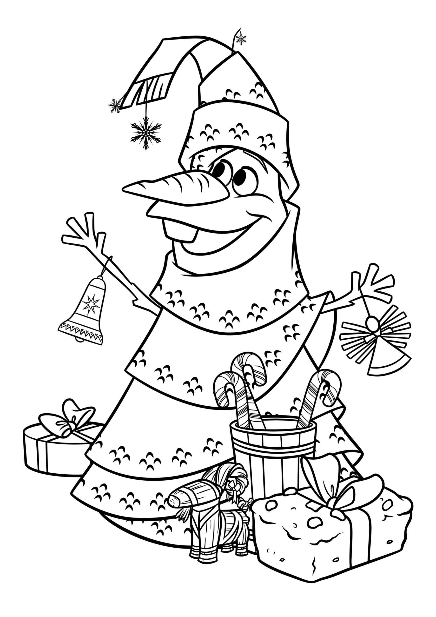 Coloriage Olaf le Sapin de Noël