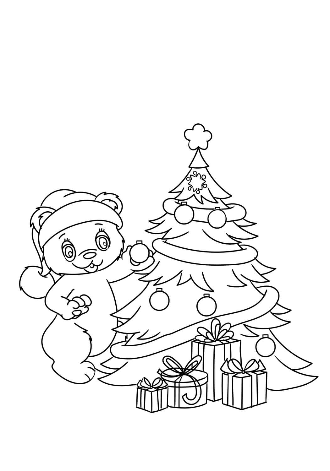 Ours En Peluche et Sapin de Noël coloring page