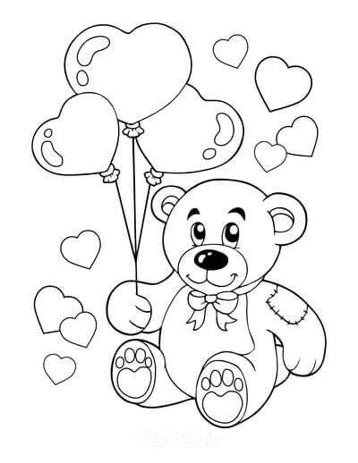 Ours Mignon avec des Ballons de la Saint-Valentin coloring page