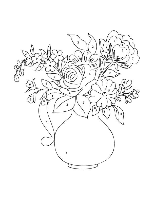 Coloriage par Numéro Vase à Fleurs coloring page