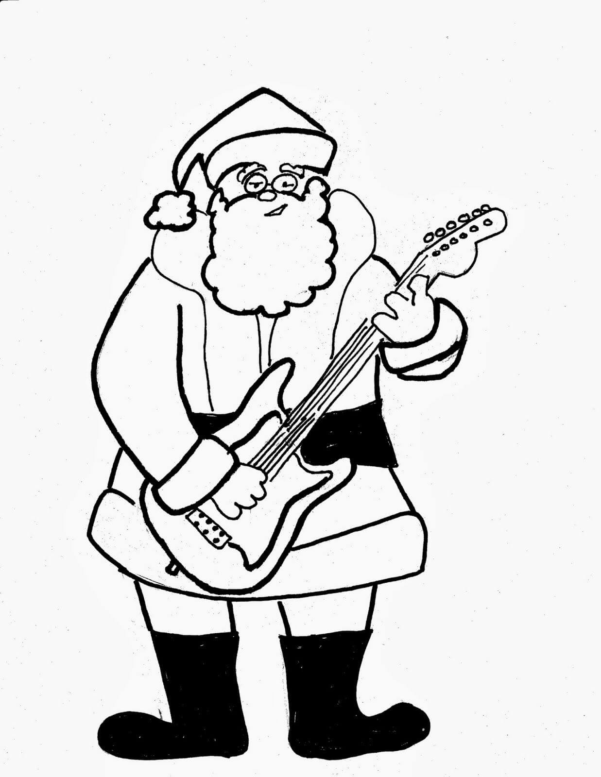 Coloriage Père Noël avec Guitare