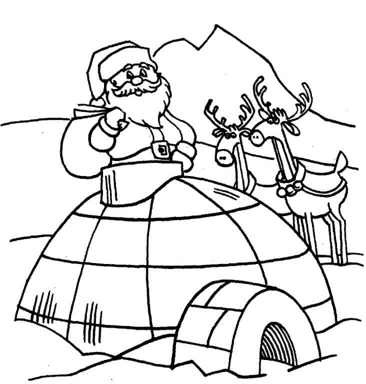 Coloriage Père Noël et Igloo