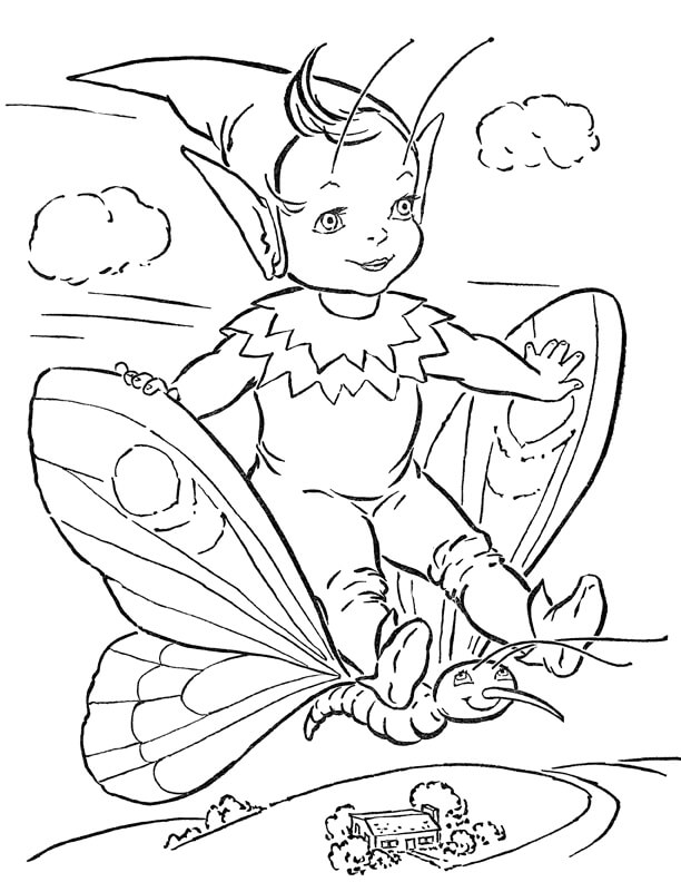 Petite Fée et papillon coloring page