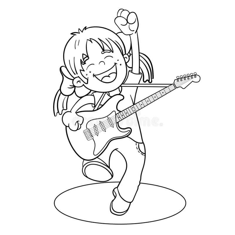 Coloriage Petite Fille avec Guitare