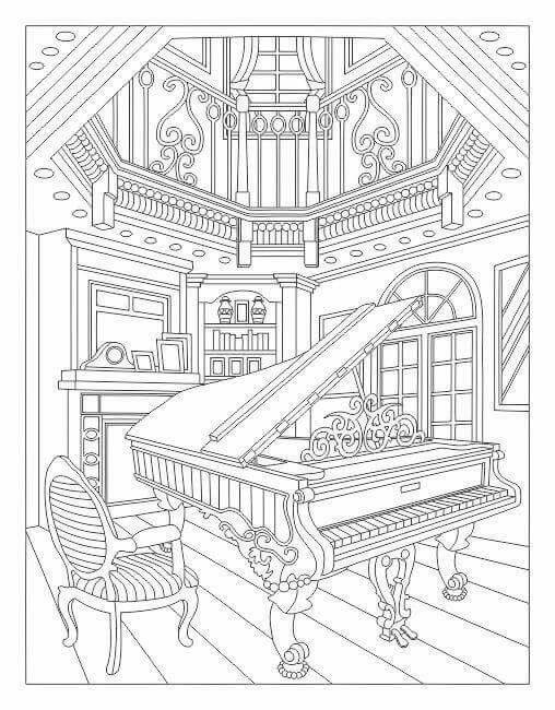 Piano dans Le Salon coloring page