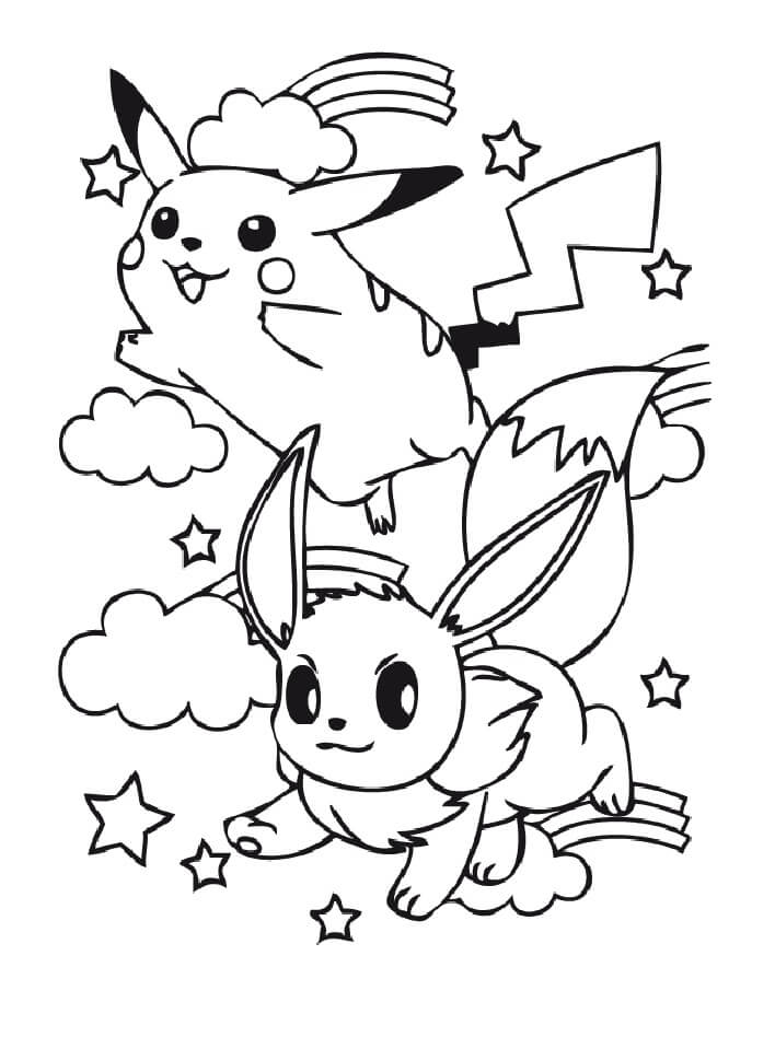 Coloriage Pikachu et Évoli
