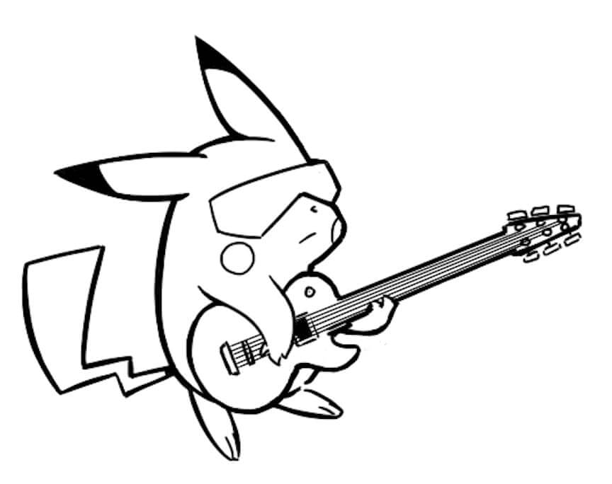 Coloriage Pikachu Joue de la Guitare