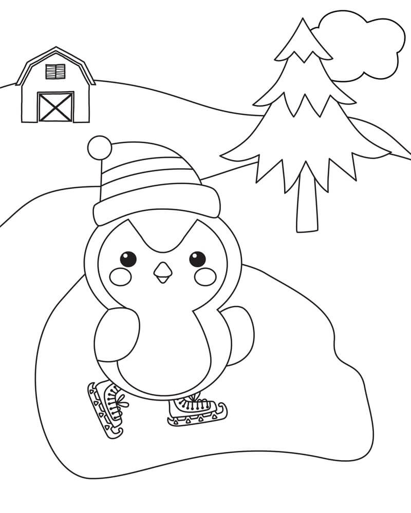 Pingouin Mignon en Hiver coloring page
