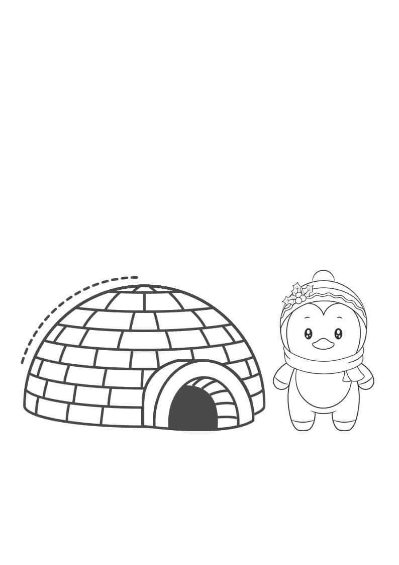 Pingouin Mignon et Igloo coloring page