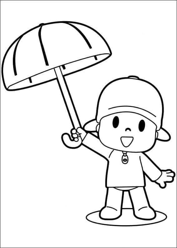 Coloriage Pocoyo avec Parapluie