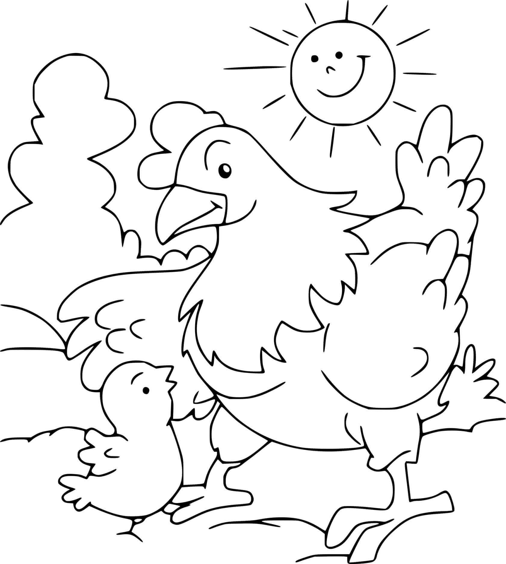 Poulets et Soleil coloring page