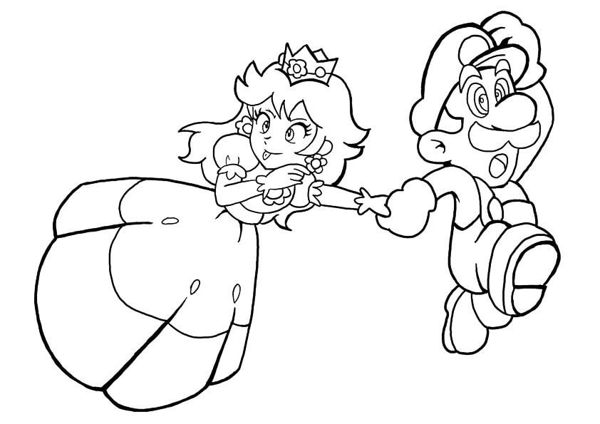 Coloriage Princess Peach et Mario