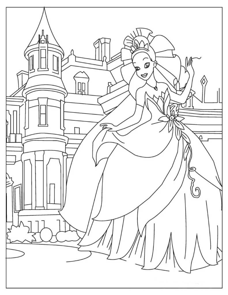 Coloriage Princesse avec Château
