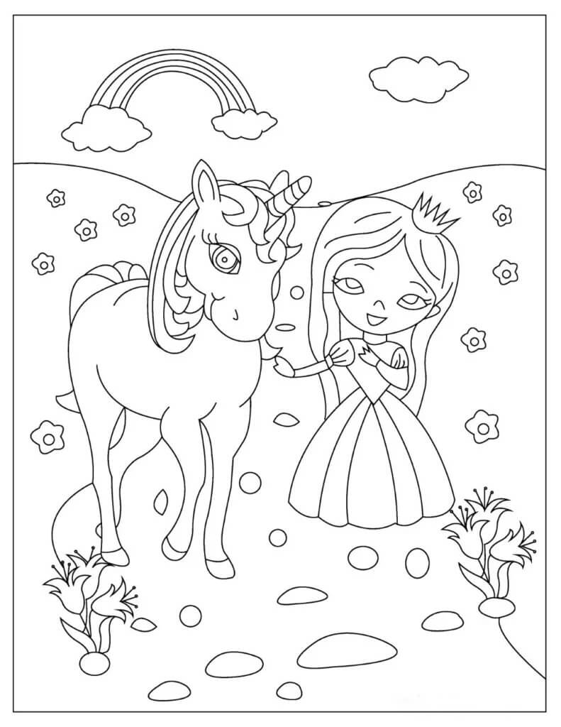 Coloriage Princesse avec Licorne