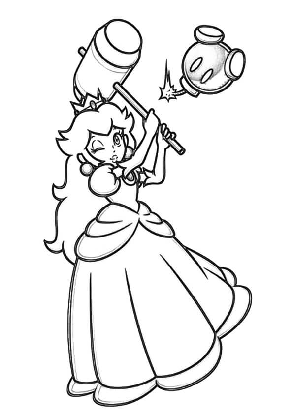 Princesse Peach avec un Marteau coloring page
