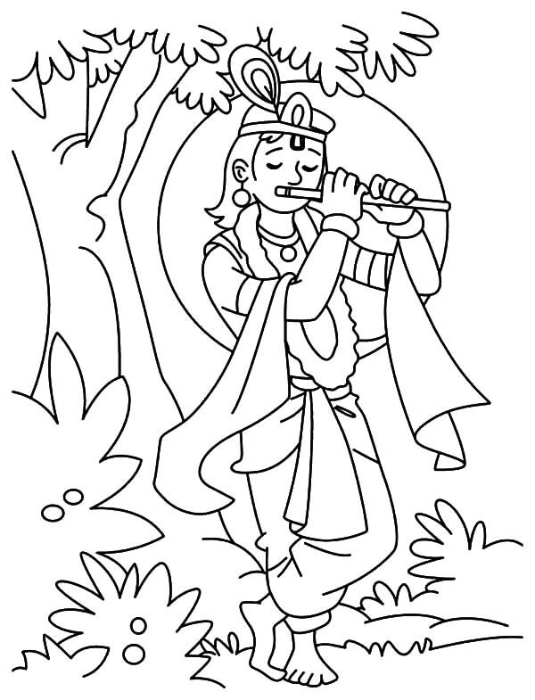 Radhakrishna Joue de La Flûte coloring page
