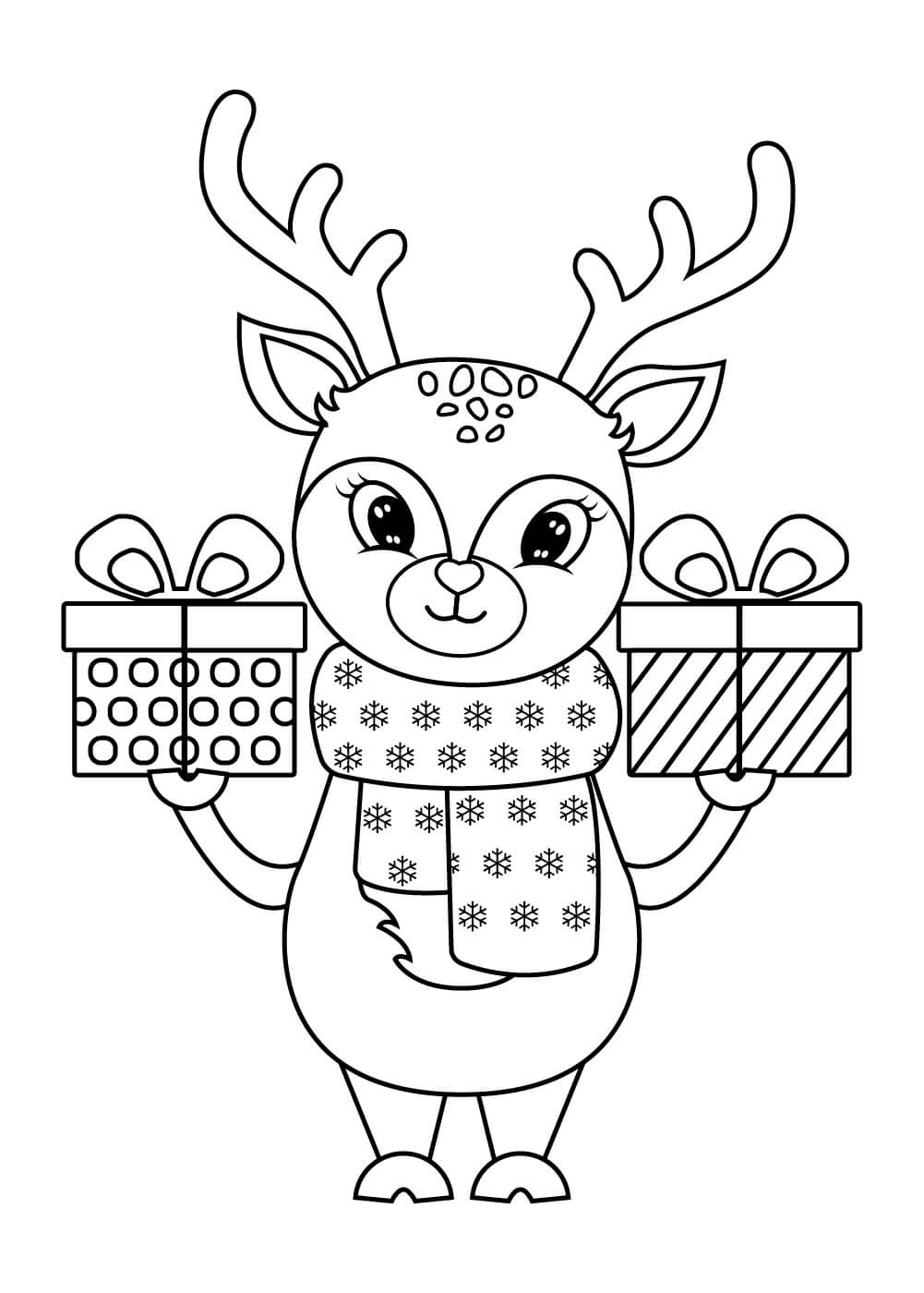 Renne et Cadeaux de Noël coloring page